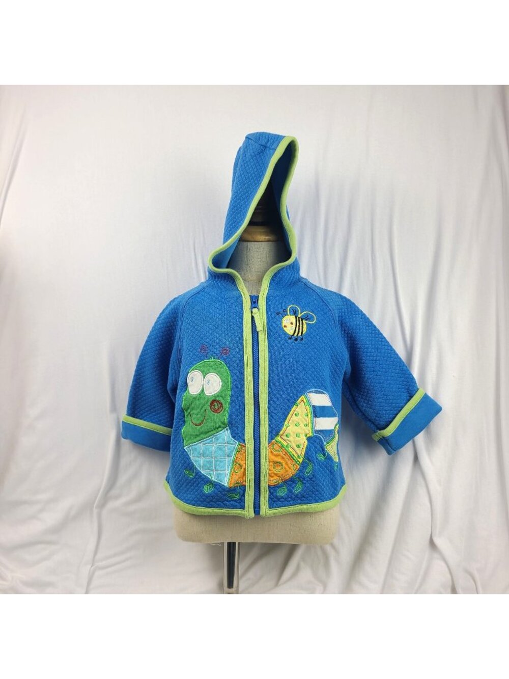 Hanna Andersson Blue Quilted Jacket Zipper Very Hungry Caterpillar Hood 70/6-12m